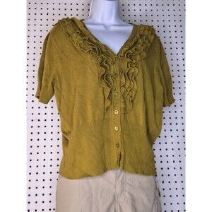 Worthington Ivory Ruffled Cardigan Sweater size XL Button Fitted Soft VTG